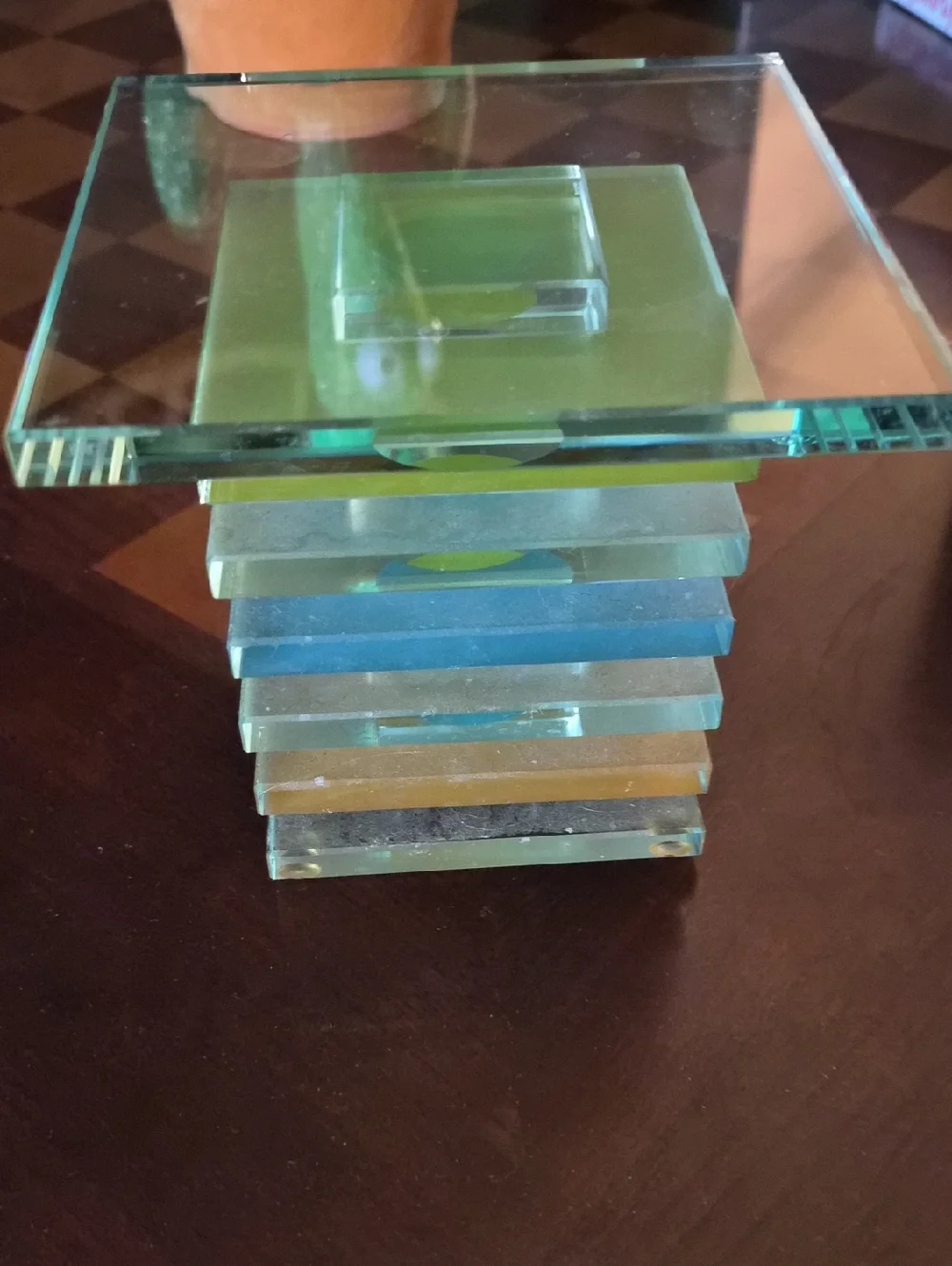 PartyLite Orange LED Pillar Candle on Stacked Glass Accent Stand - Picture 4 of 4